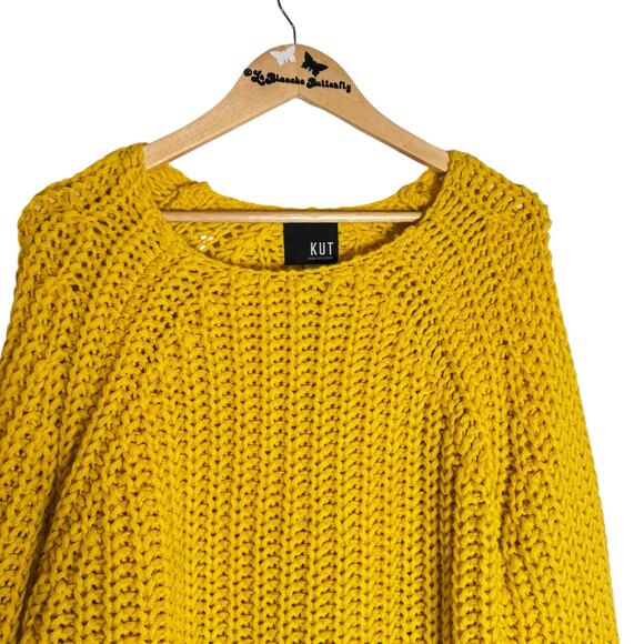 KUT from the Kloth Women’s Neon Yellow Crocheted Sweater 90s Boho Style Large - Picture 8 of 8